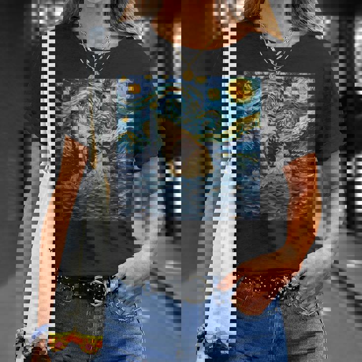 ゴッホ サメ 星月夜 ファニー レディース&メンズ Tシャツ 彼女への贈り物