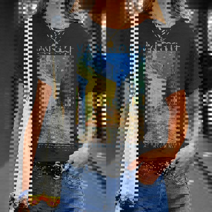 ゴッホ 面白いtシャツ アート 夜のカフェテラス 印象派 絵画 メンズ レディース 面白い 服 美術 油彩画 長袖tシャツ Tシャツ 彼女への贈り物