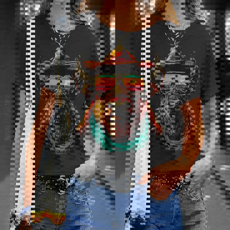 サングラス カラフル バイソン カウボーイ 動物 夕日 ウエスタン Tシャツ 彼女への贈り物