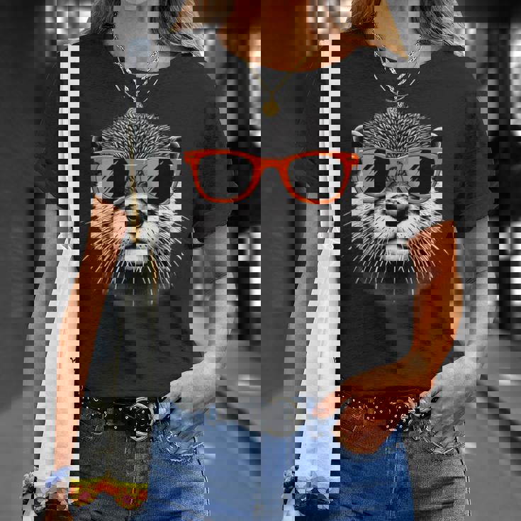 サングラスをかけたクールなカワウソのグラフィックアート 長袖tシャツ Tシャツ 彼女への贈り物