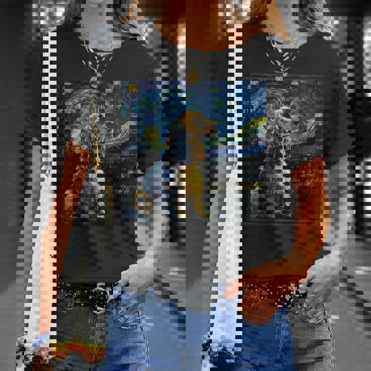 シュルレアリスム 星月夜 イングリッシュコッカースパニエル犬 Tシャツ 彼女への贈り物