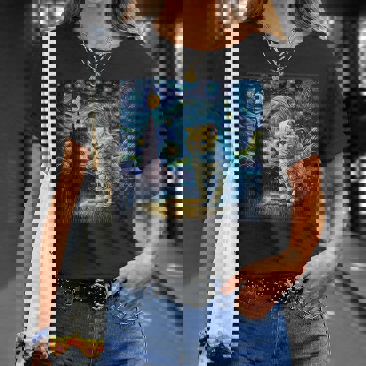 シュールレアリスム 星月夜 エキゾチック ショートヘア 猫 Tシャツ 彼女への贈り物