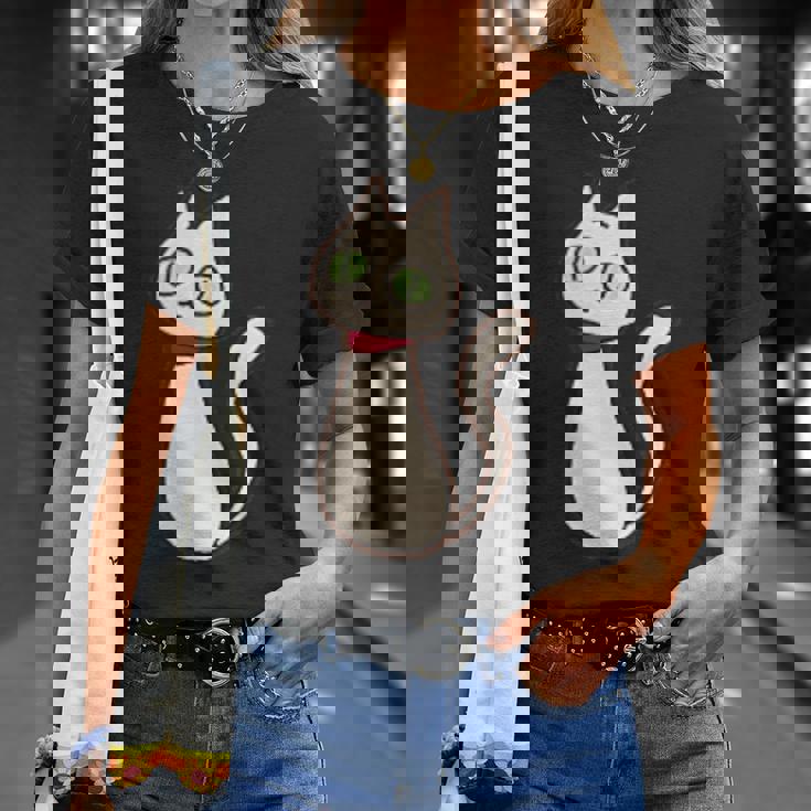 シロネコ 胸にワンポイント 落書き風 おもしろ Tシャツ 彼女への贈り物