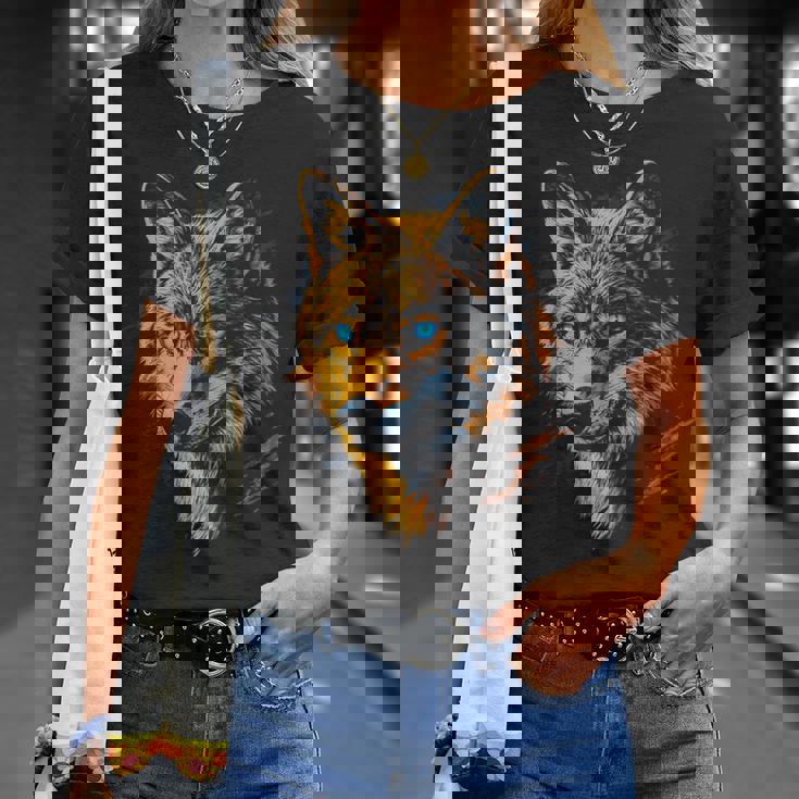 ジャッカル 動物モチーフ 青い目の作品 ジャッカル Tシャツ 彼女への贈り物