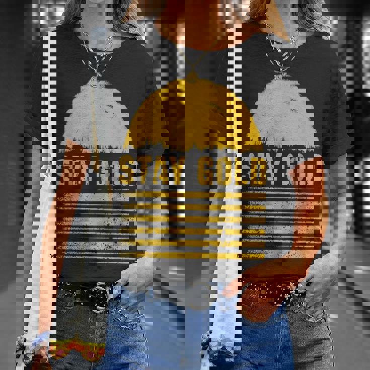 ステイゴールド 太陽 レトロ風 ストライプ 力強さ Tシャツ 彼女への贈り物