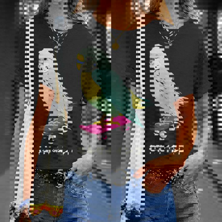 セキセイインコ インコ 鳥 スケートボード かわいい イラスト 手書き セキセイインコ好き 鳥好き おもしろ Tシャツ 彼女への贈り物