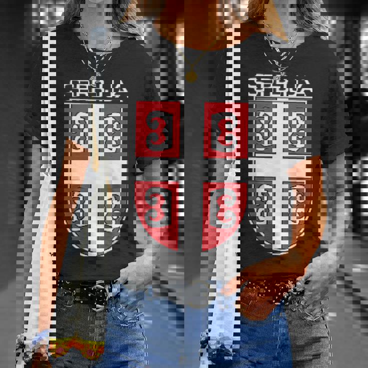 セルビアクロスシールドセルビアアーム。 Tシャツ 彼女への贈り物