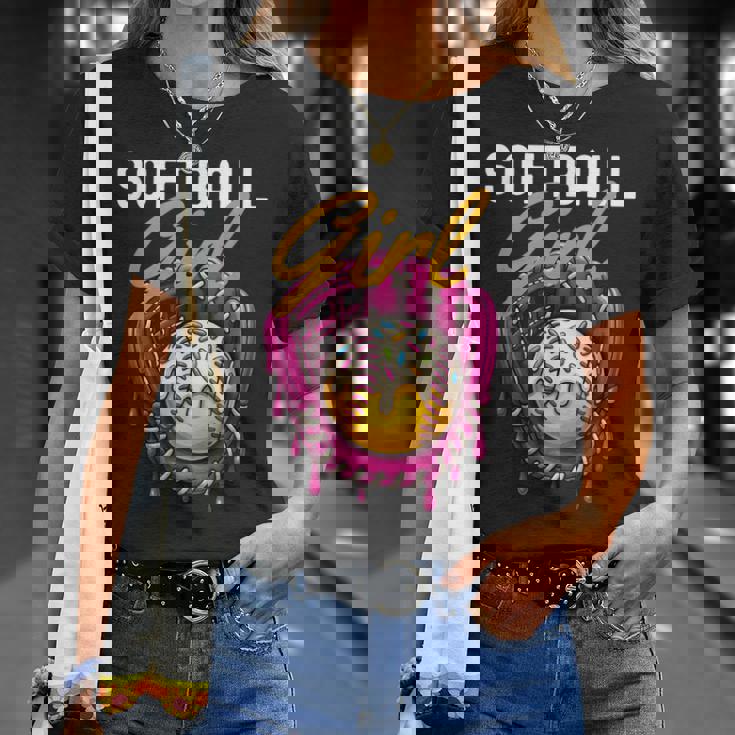 ソフトボール 女の子 名言 滴る アイスクリーム グラフィック ソフトボール ドリップ Tシャツ 彼女への贈り物