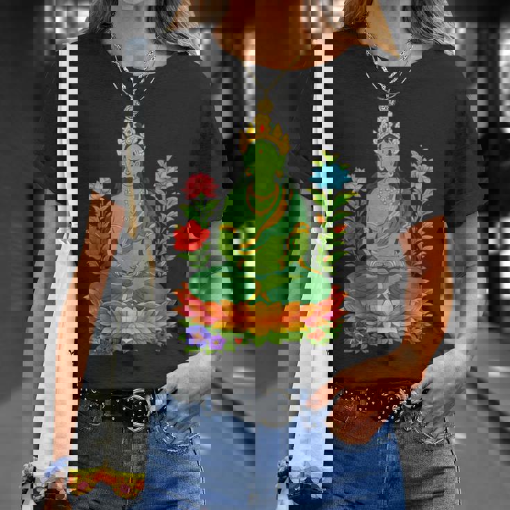 チベット仏陀瞑想 ヴァジュラヤナ グリーンタラ Tシャツ 彼女への贈り物