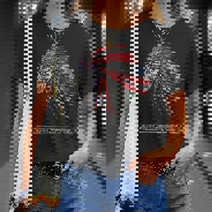 チペワ ネイティブアメリカン インディアン国旗 マネー ヘッドレス Tシャツ 彼女への贈り物