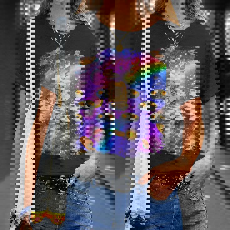 トーストスペース 猫 パンローフキャット レインボーギャラクシー Tシャツ 彼女への贈り物