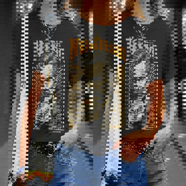 ニヒリズム 男性用 面白い ニーチェ哲学 ビンテージ広告 Tシャツ 彼女への贈り物