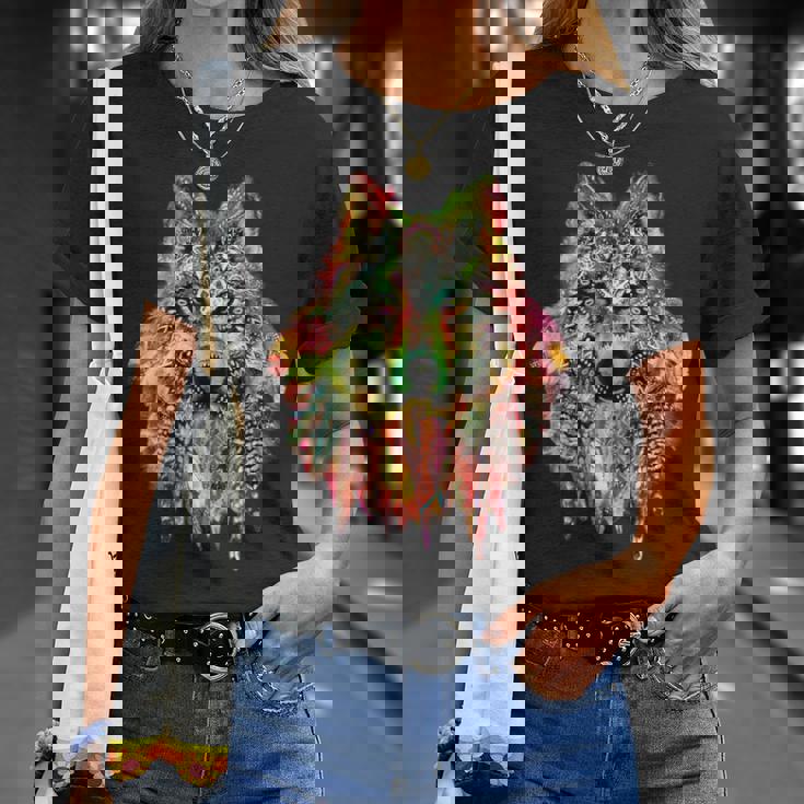 ネイティブアメリカンの羽 狼 星 プリティトレンディ Tシャツ 彼女への贈り物