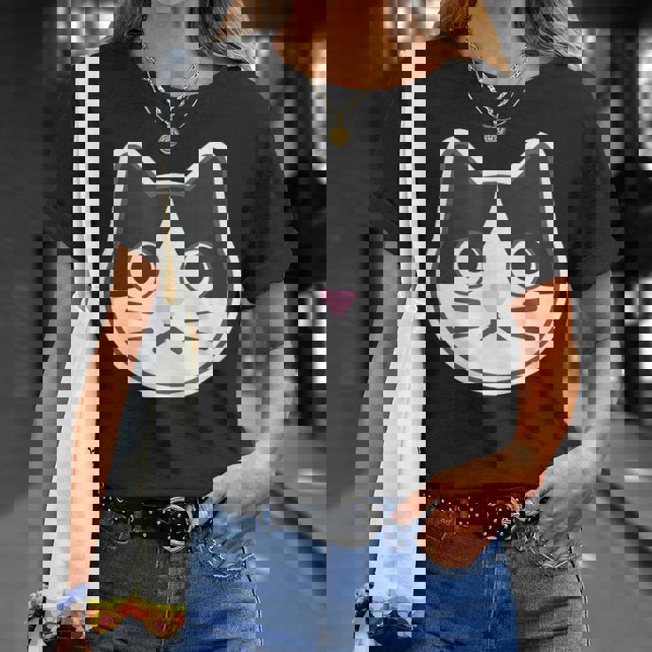 ハチワレ《ふぇいす》ねこ 猫【どうぶつフレンズ】シンプル 顔 ゆるくて かわいい 動物 イラスト Tシャツ 彼女への贈り物