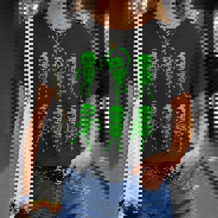 ハロウィン ダンシングスケルトン グリーン 不気味な男の子 女の子 キッズ Tシャツ 彼女への贈り物