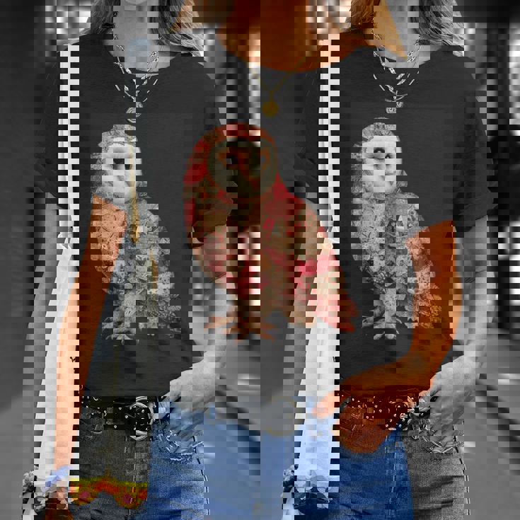 ハート柄の奇抜なパッチワークフクロウ Tシャツ 彼女への贈り物