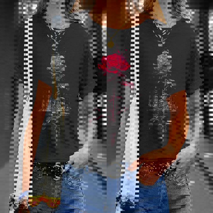 バラ 花 イラスト グラフィック 抽象 ピクセルアート バラ Tシャツ 彼女への贈り物