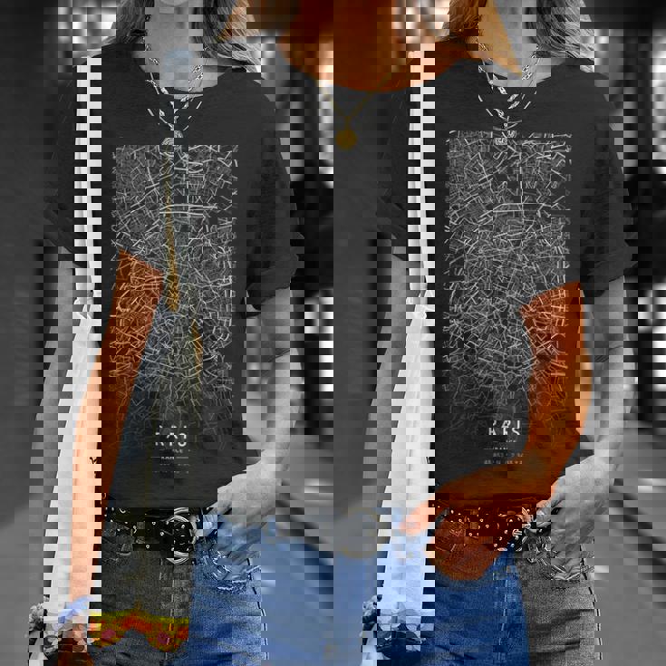 パリ フランス 面白い 街 コーディネート スカイライン 街 地図 Tシャツ 彼女への贈り物