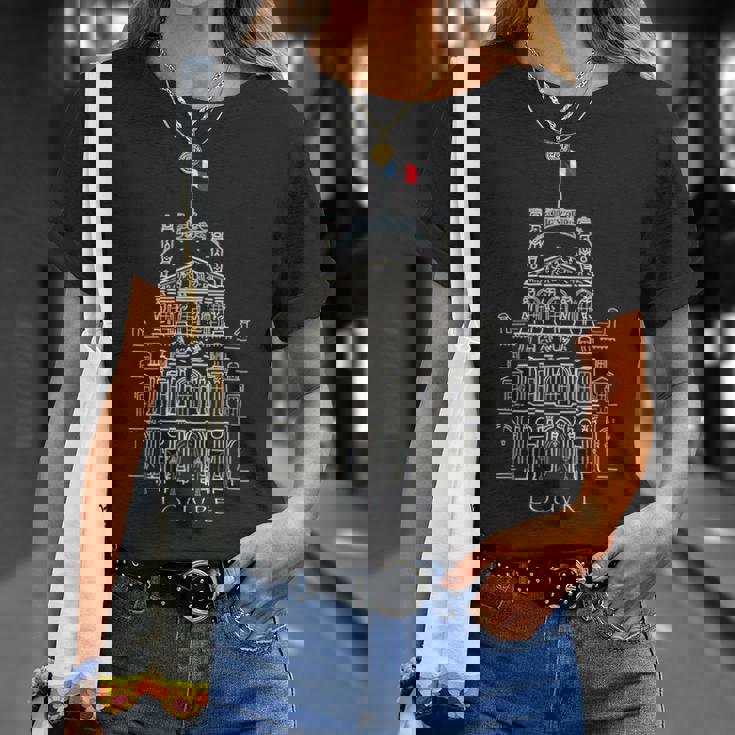 パリ、ルーブル美術館、手描きルーブル宮殿、フランス 長袖tシャツ Tシャツ 彼女への贈り物