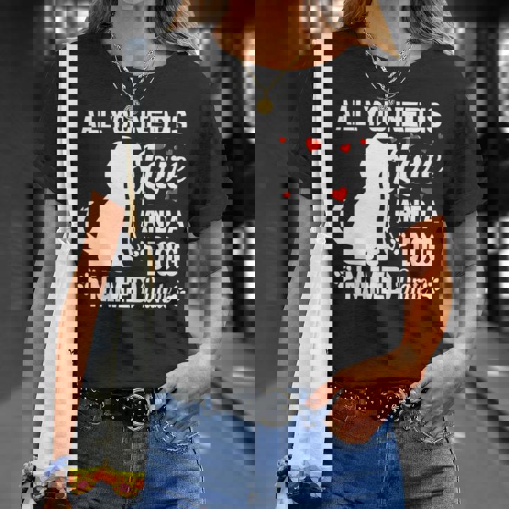 パーソナライズドドッグネームダンテかわいい犬ペット愛好家 長袖tシャツ Tシャツ 彼女への贈り物