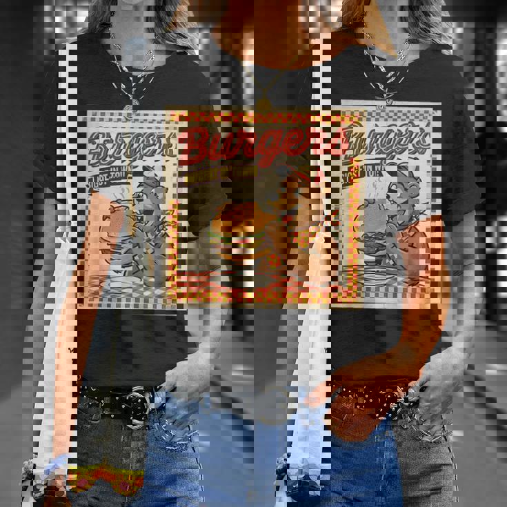 ビンテージ Burgers Biggest In Town ベア ハンバーガー ショップ Tシャツ 彼女への贈り物