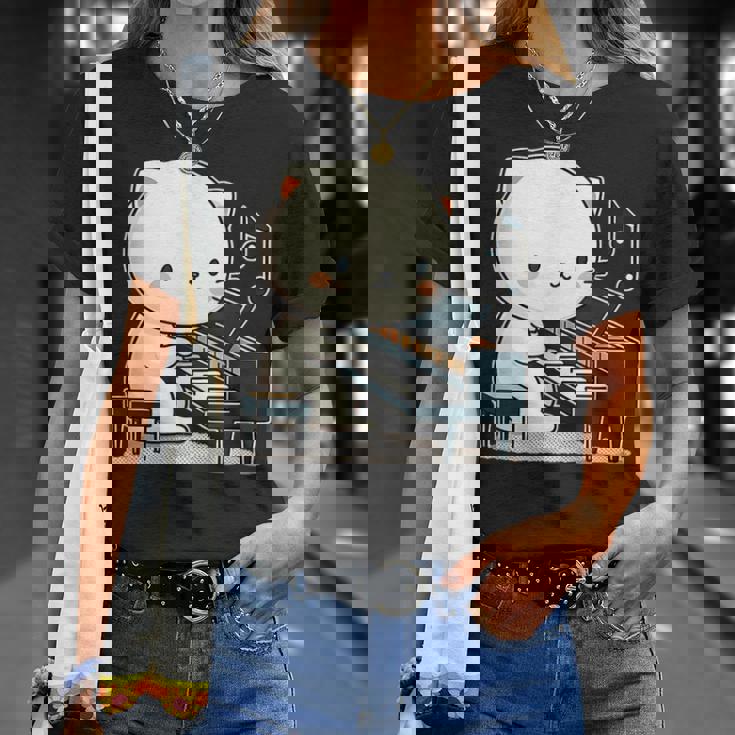 ピアノを弾くかわいい猫 ヴィンテージ かわいい猫 アート 日本アニメ Tシャツ 彼女への贈り物