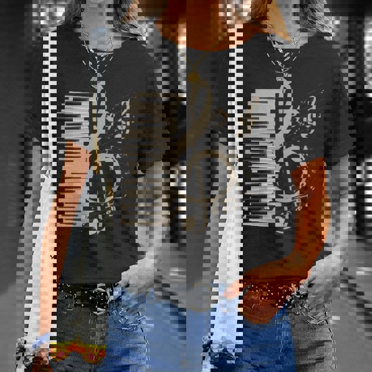 ピアノ音部記号 音楽ギフト ト音記号 ピアノ 長袖tシャツ Tシャツ 彼女への贈り物