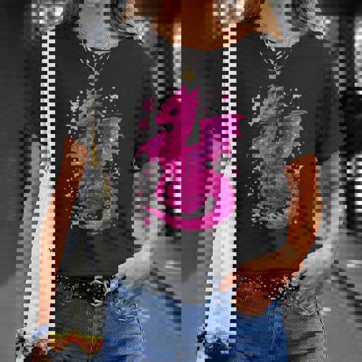 ピンクファンタジー ドラゴンと星 長袖tシャツ Tシャツ 彼女への贈り物