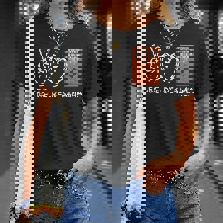 ピース、ラブカリンバレトロカリンバラバー Tシャツ 彼女への贈り物