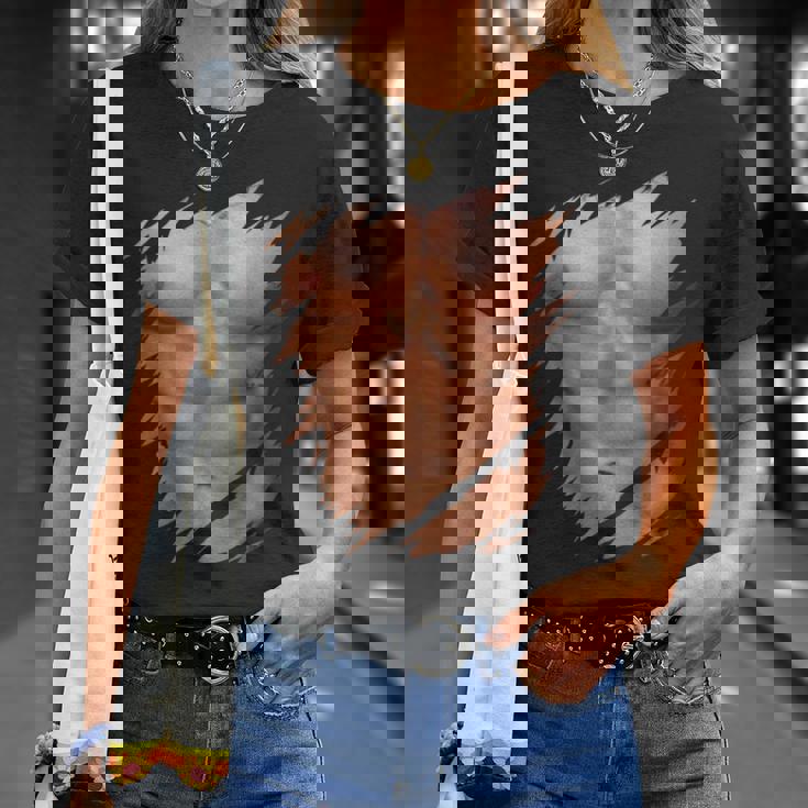 メンズ フェイク マッスル 破れた胸 腹筋 6パック Tシャツ 彼女への贈り物