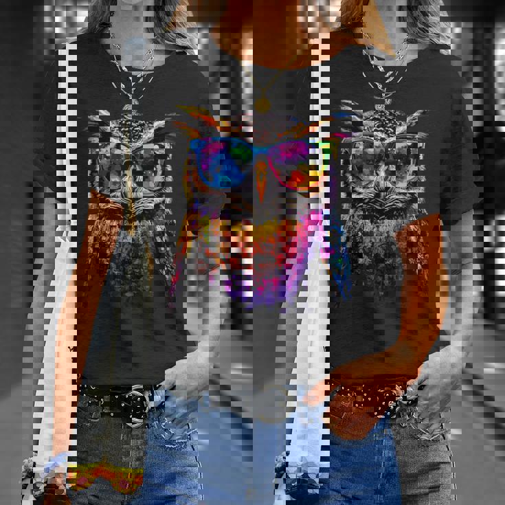 フクロウ カラフル レインボーカラー ポップアート フクロウ フクロウ かわいい フクロウ Tシャツ 彼女への贈り物