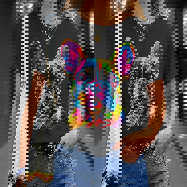 フレンチブルドッグ 犬 カラフル ポップアート レインボーカラー ブルドッグ Tシャツ 彼女への贈り物