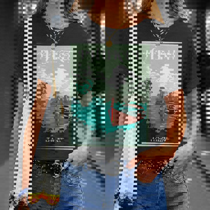 プーケット ロングテール ボート サムイ島 タイ 微笑みの国 バンコク お土産 旅行の贈り物 休暇 ビーチ パッタイ 長袖tシャツ Tシャツ 彼女への贈り物