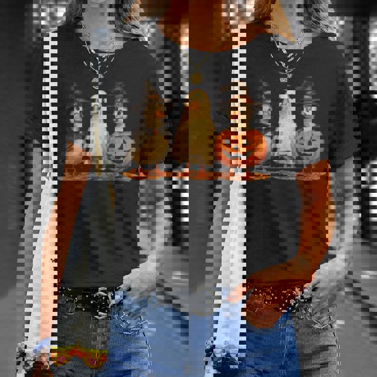 ペンギン 魔女 ゴースト パンプキン トリオ ハロウィン 楽しい 長袖tシャツ Tシャツ 彼女への贈り物