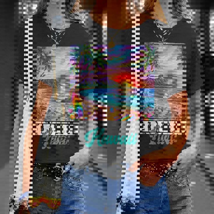 ホノルル ハワイ ハワイアン 波 ビーチ 夏 サーフィン レトロ 長袖tシャツ Tシャツ 彼女への贈り物