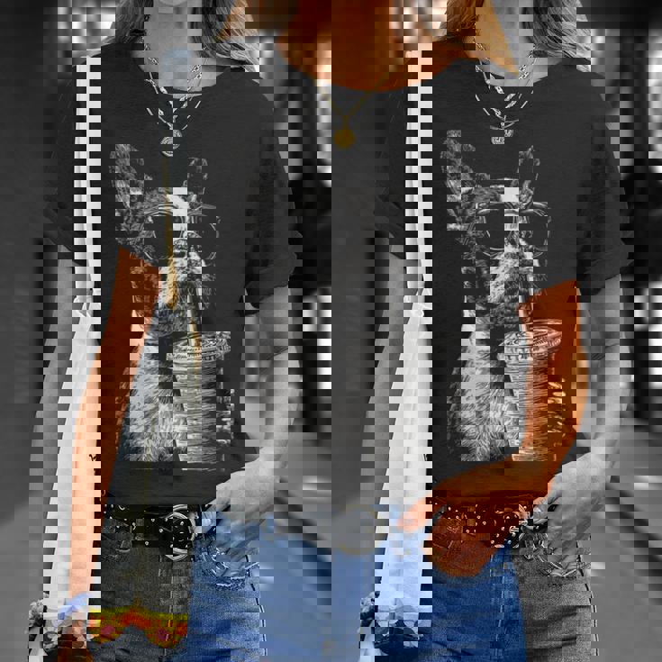 ボストンテリア ドリンク アイスコーヒー 面白い Bostie Dog Meme Tシャツ 彼女への贈り物