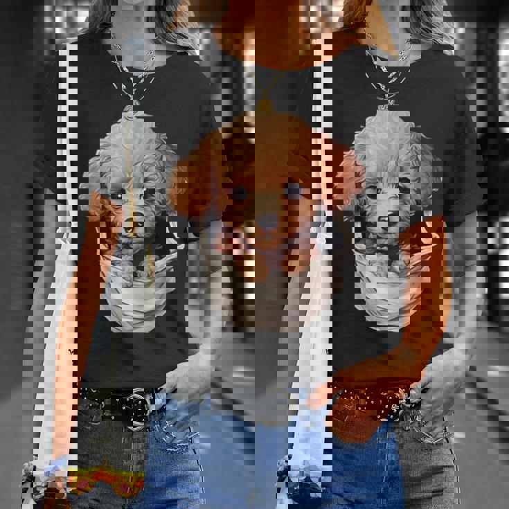 ポケットから覗く トイプードル 可愛い 犬 かわいい 子犬 犬好き 犬の飼い主 愛犬家 メンズ レディース キッズ Tシャツ 彼女への贈り物