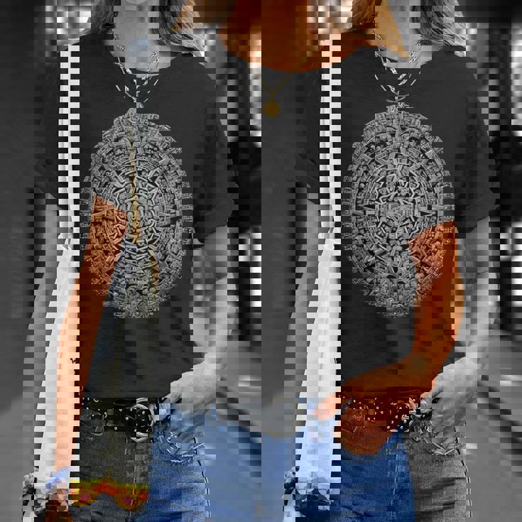 マヤ暦 マヤアステカ メキシコ 太陽 石 古代アステカ Tシャツ 彼女への贈り物