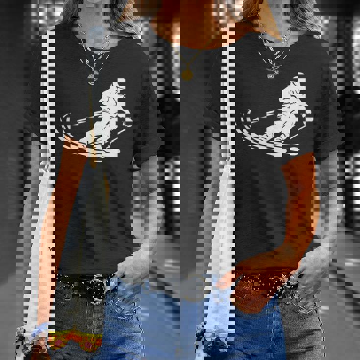 ミニマリスト スキー シルエット ウィンタースポーツ デザイン Tシャツ 彼女への贈り物