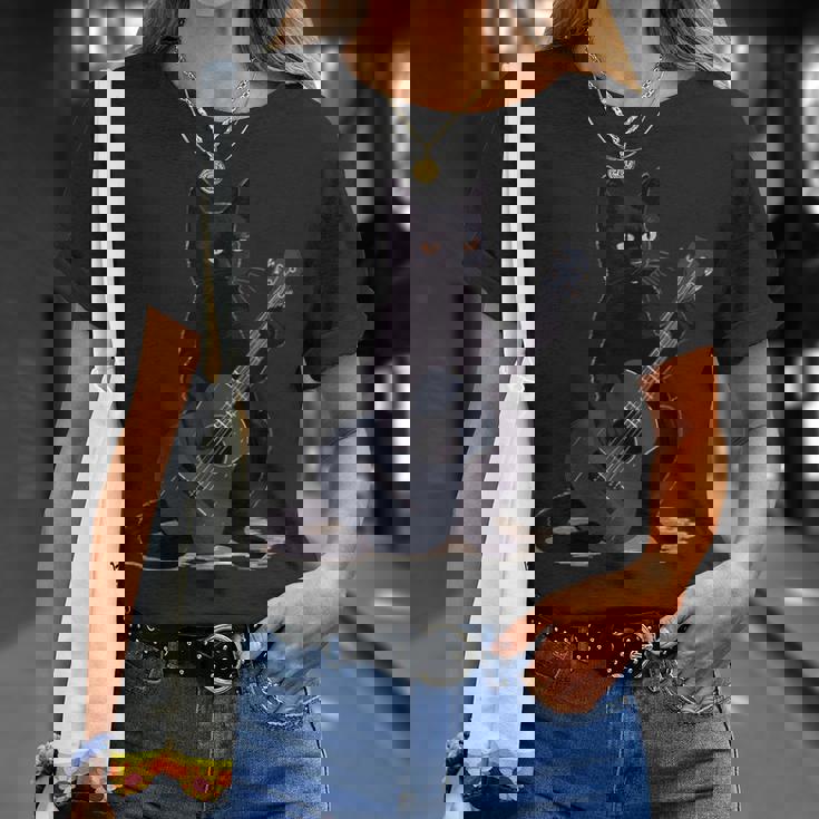 ミュージシャン黒猫ギタリストボンベイキャッツウィズギター Tシャツ 彼女への贈り物