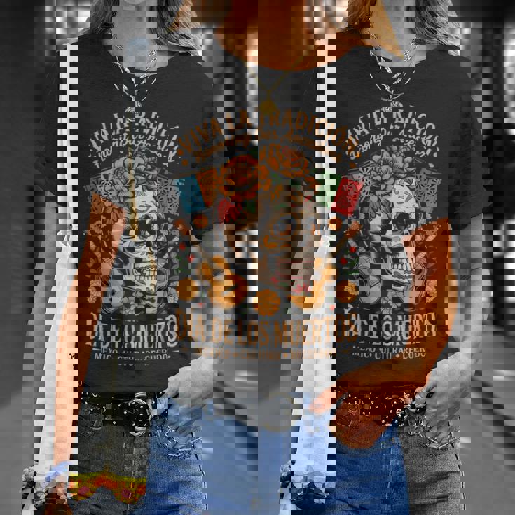 メキシコの遺産 ディア・デ・ロス・ムエルトス・カラベラ Tシャツ 彼女への贈り物