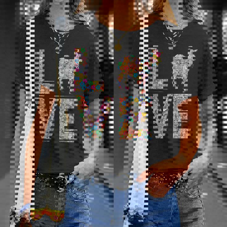 ヤギの動物愛の花 Tシャツ 彼女への贈り物