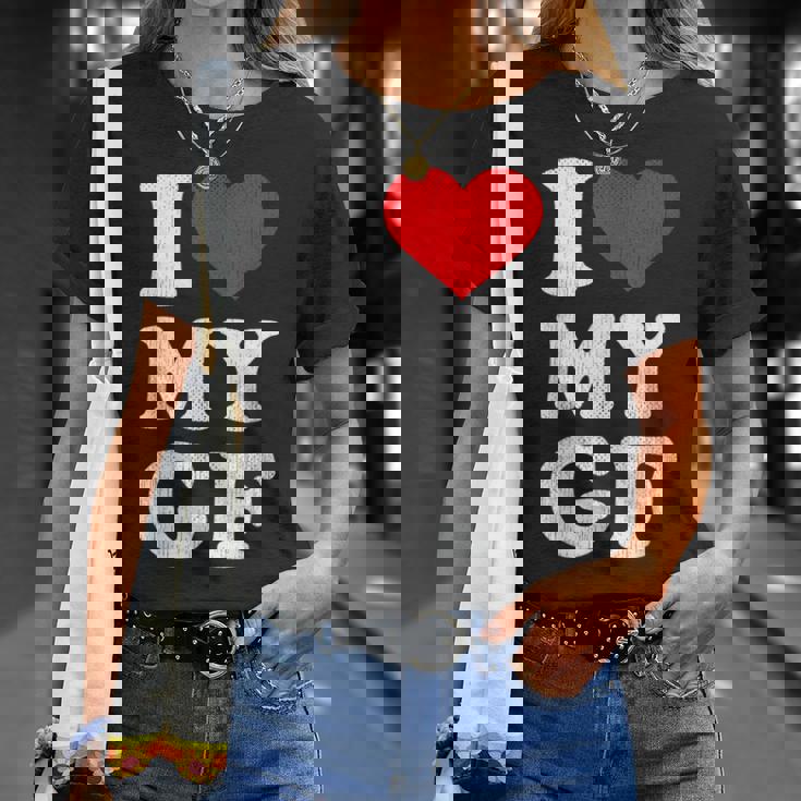 ユーズド加工 I Heart My Girlfriend アパレル I Love My Gf Tシャツ 彼女への贈り物