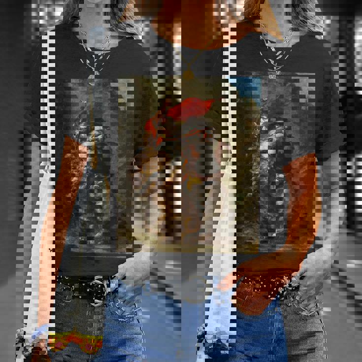 ライオンに襲われたアラブの騎手1850年ウジェーヌ・ドラクロワ Tシャツ 彼女への贈り物