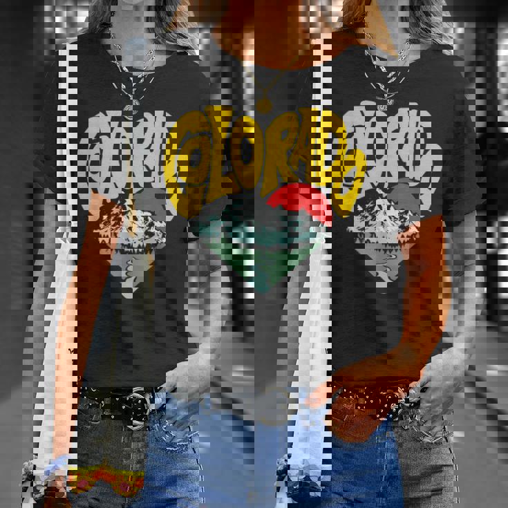 レトロ コロラド州 アウトドア 自然 恋人 ハート 山脈 グラフィック Tシャツ 彼女への贈り物