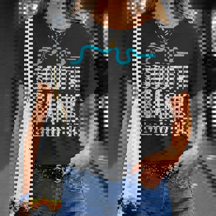 ロンドン、「サウスバンク」の「テムズ川」地図のロンドンお土産 Tシャツ 彼女への贈り物