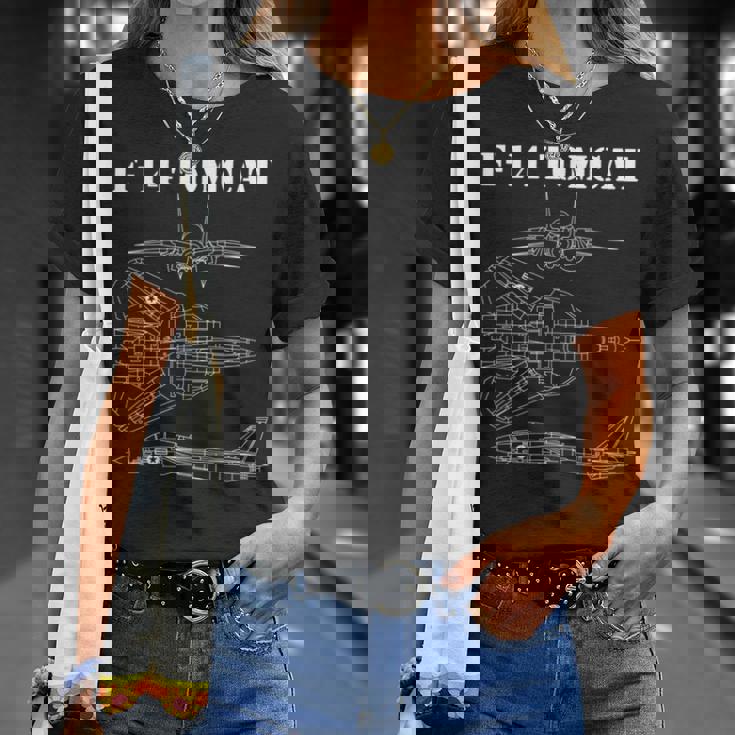 ヴィンテージ ホワイト F14 トムキャット 飛行機 スケマティック F-14 ジェット 長袖tシャツ Tシャツ 彼女への贈り物