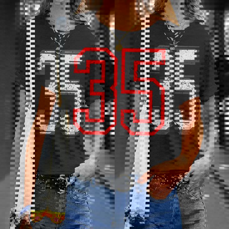 ヴィンテージナンバー 35 ホワイトレッドスポーツ代表チームナンバー 35 Tシャツ 彼女への贈り物