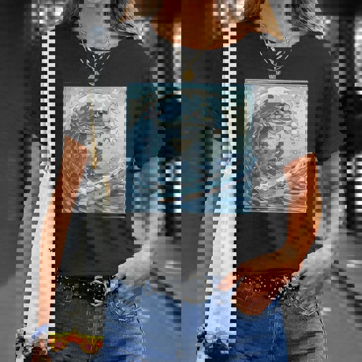 両生類サーファー 日本の波 アート サーフィン カエル Tシャツ 彼女への贈り物