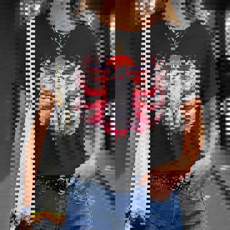 九尾狐 きつねと鳥居門 Tシャツ 彼女への贈り物